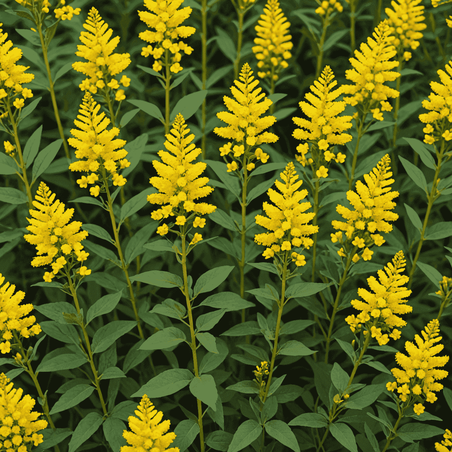 Canada Goldenrod plant with tall stems and bright yellow flower clusters