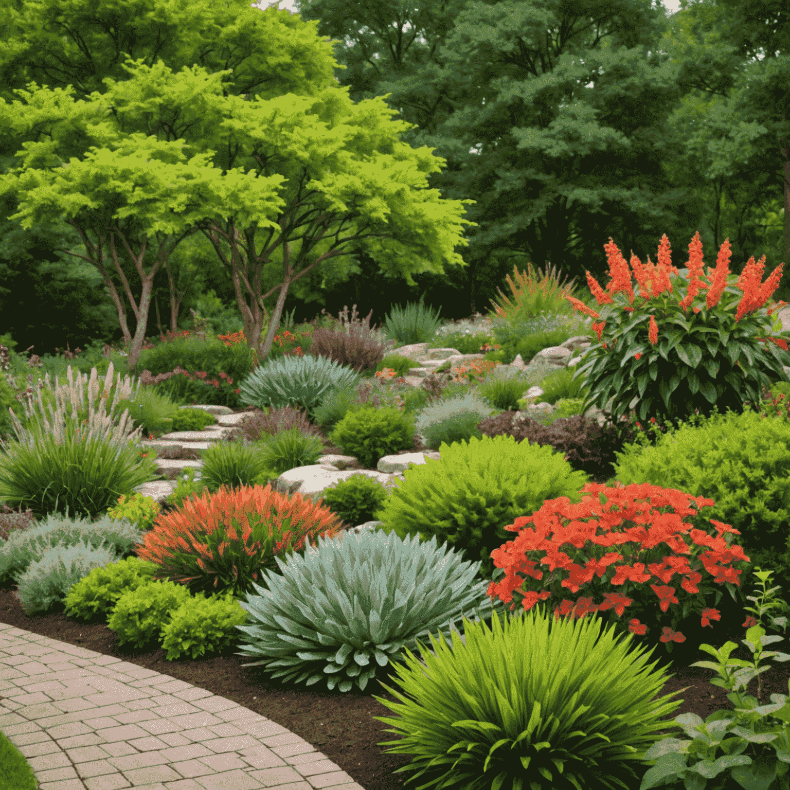 A garden filled with colorful native plants, demonstrating how local species can create a beautiful, low-maintenance landscape