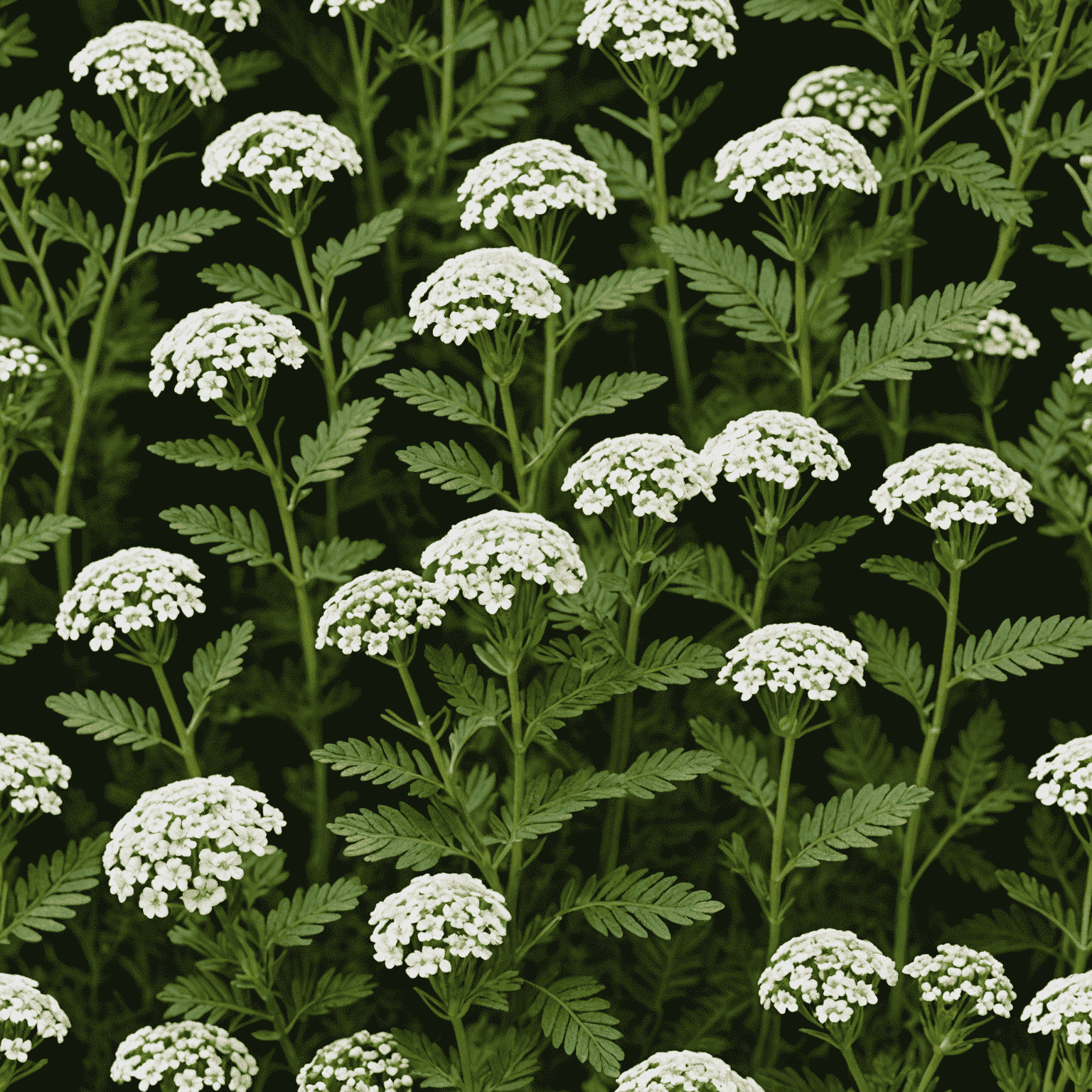 Common Yarrow plant with clusters of small white flowers and feathery leaves